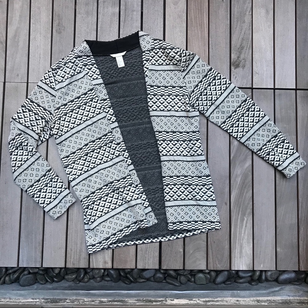 H&M Black & White Aztec Long Sleeve Open Cardigan